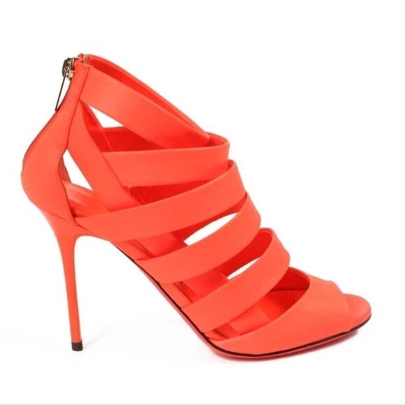 Jimmy Choo Neon Flame Nappa Caged Leather Sandals Heels Size 36.5 US 6.5 - Picture 4 of 16